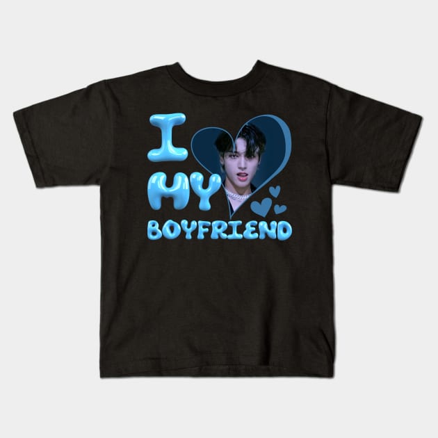 Kpop ATEEZ Wooyoung I Love My Boyfriend Kids T-Shirt by StarBunnyDesigns